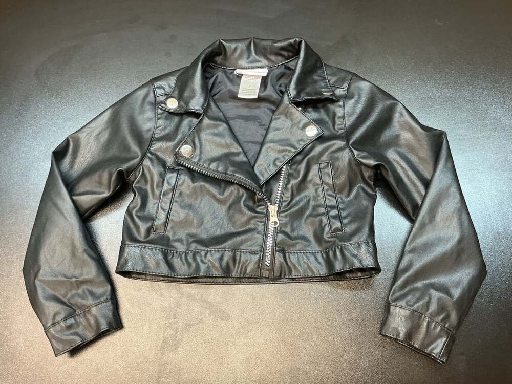 Little Lass Girls Black Faux Leather Motorcycle Jacket Size 5